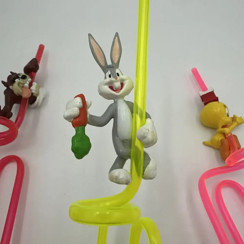 Lot of 3 Crazy Silly Straws Looney Tunes Sylvester, Tweety And Taz